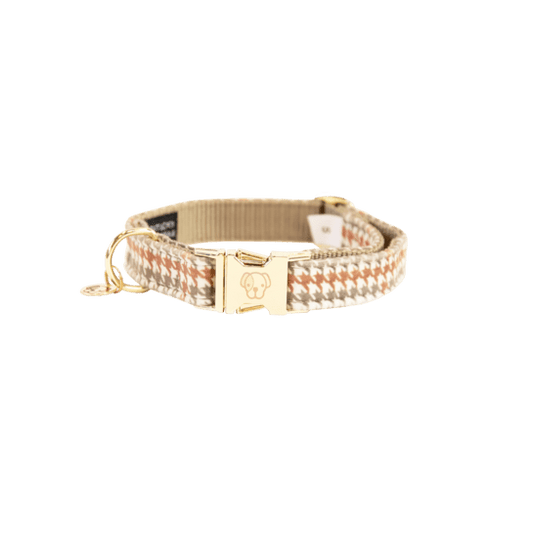 Kentucky Dog Collar Pied-de-Poule - Beige - animondo.dk