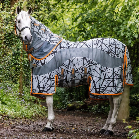 Horseware - Amigo CamoFly Plus Insektdækken m. aftagelig hals - Grå/Orange - animondo.dk - AFRRK1 - J5S0 - 60