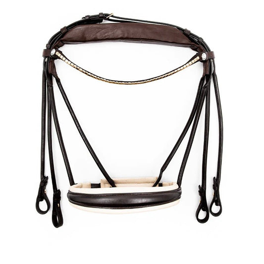 Finesse Bridles Cassidy Kandar, rundsyet m. bredt næsebånd - brun/beige/guld - animondo.dk