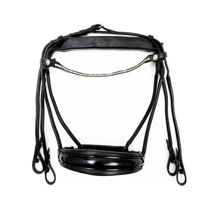 Finesse Bridles Cassidy Kandar, rundsyet m. bredt næsebånd - sort/sort/lak/sølv - animondo.dk