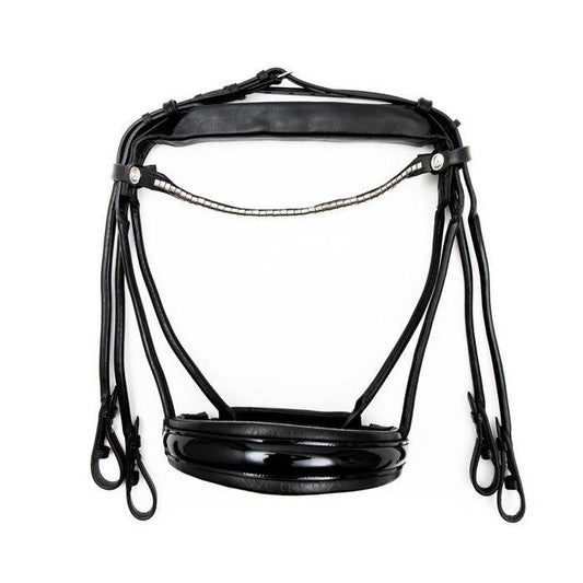 Finesse Bridles Cassidy Kandar, rundsyet m. bredt næsebånd - sort/sort/lak/sølv - animondo.dk