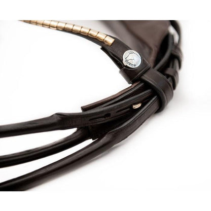 Finesse Bridles Cassidy Trense, rundsyet m. bredt næsebånd - brun/beige/guld - animondo.dk