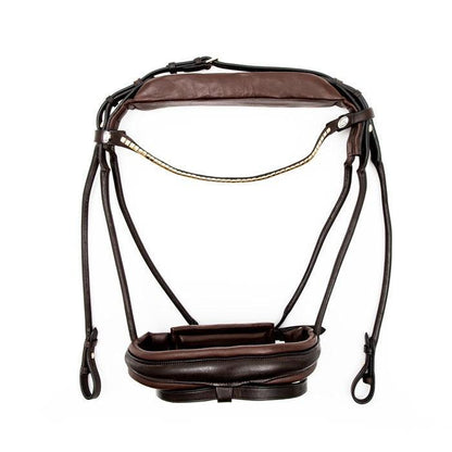 Finesse Bridles Cayenne Trense, flad m. bredt næsebånd - brun/brun/guld - animondo.dk