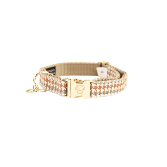 Kentucky Dog Collar Pied-de-Poule - Beige - animondo.dk