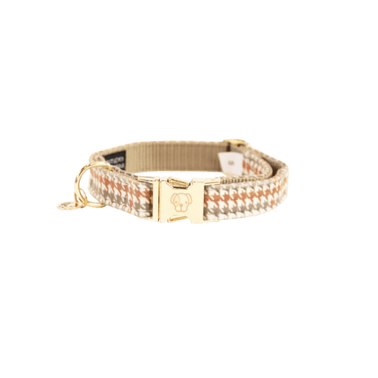 Kentucky Dog Collar Pied-de-Poule - Beige - animondo.dk