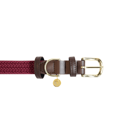 Kentucky Plaited Nylon Dog Collar - Bordeaux - animondo.dk